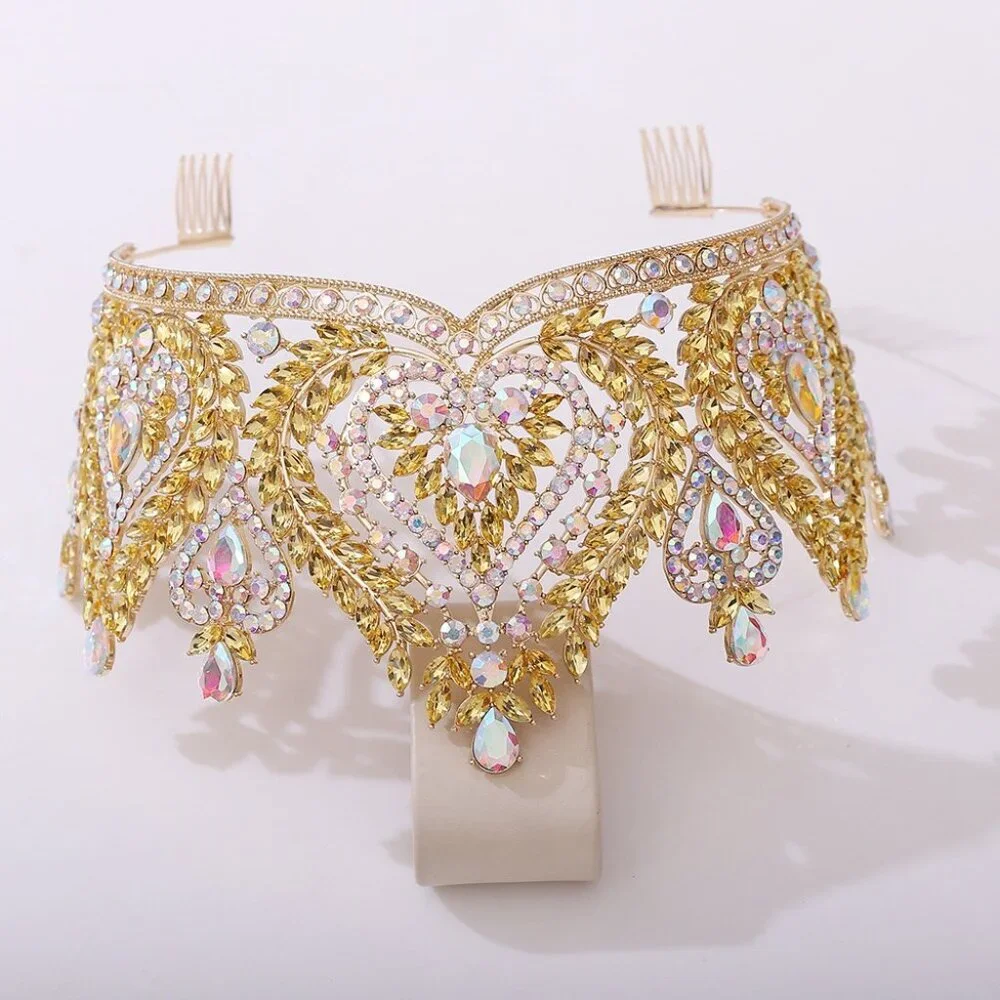 Queen of Spades, Gold Spade Crown, Champagne Crystal Crown, Prom Crown, XL Size - Picture 3 of 5